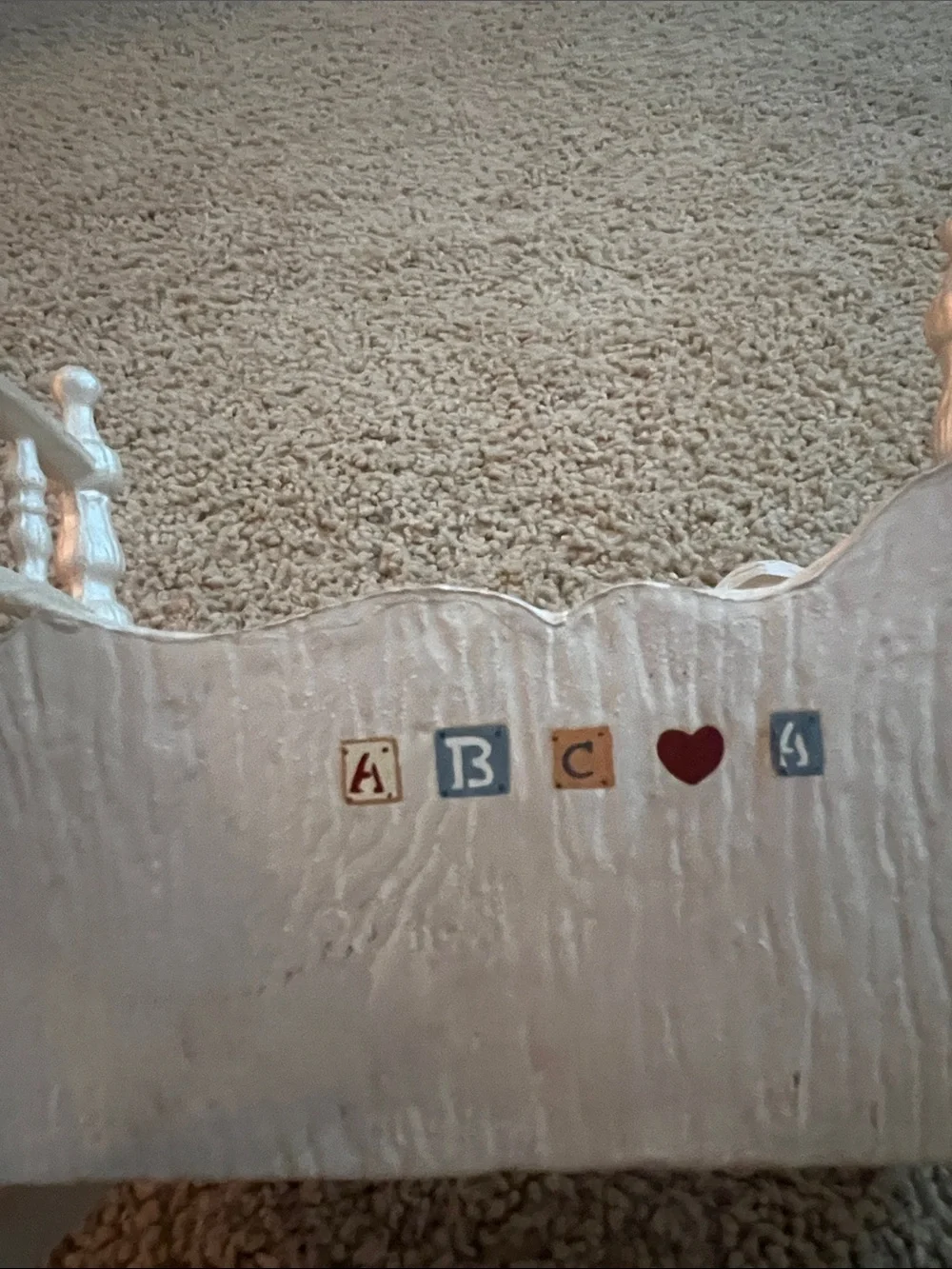 White Teddy Bear Wooden Doll Cradle - Kids Toys